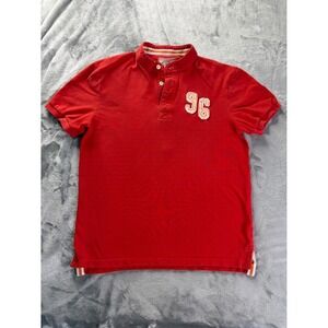 Selected Denim Polo Shirt Sz M Red Short Sleeve Embroidered Big Diamond Graphic